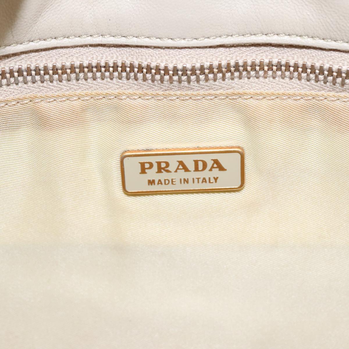 PRADA Shoulder Bag Nylon Beige Gold Auth 102124