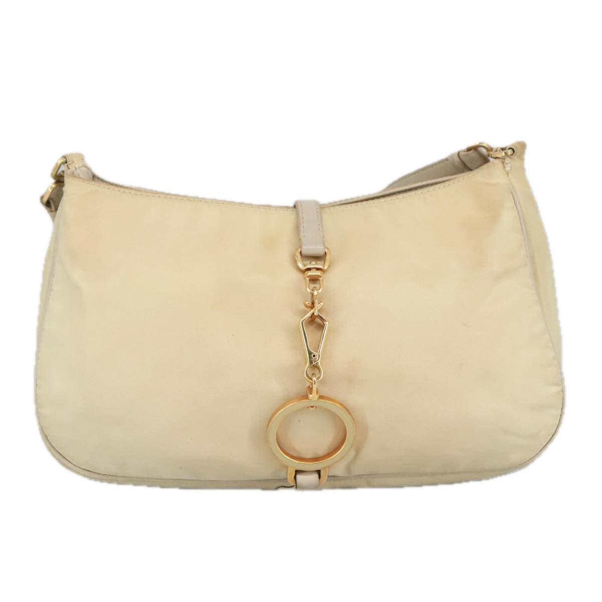 PRADA Shoulder Bag Nylon Beige Gold Auth 102124 - 0