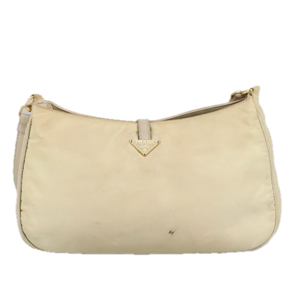 PRADA Shoulder Bag Nylon Beige Gold Auth 102124