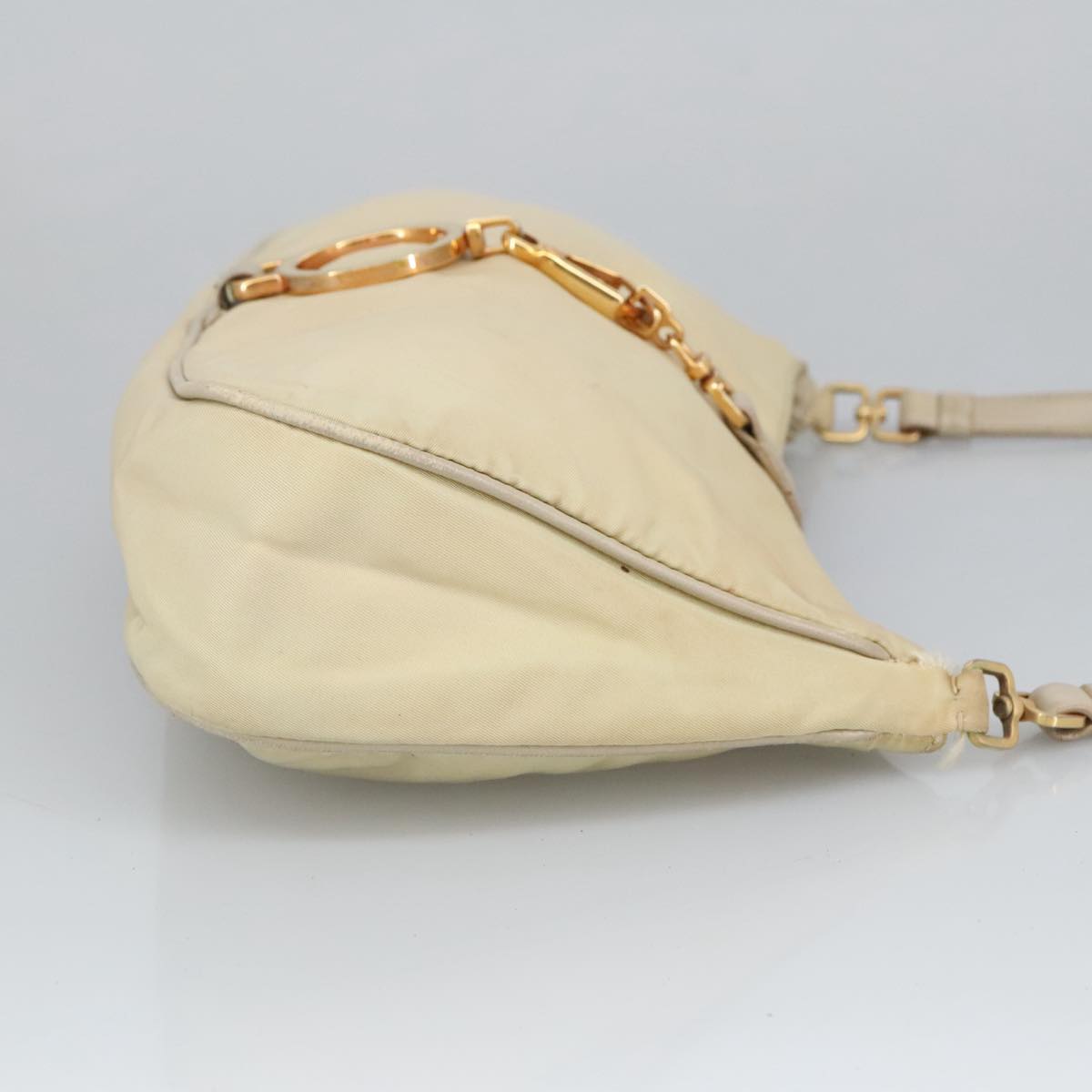 PRADA Shoulder Bag Nylon Beige Gold Auth 102124