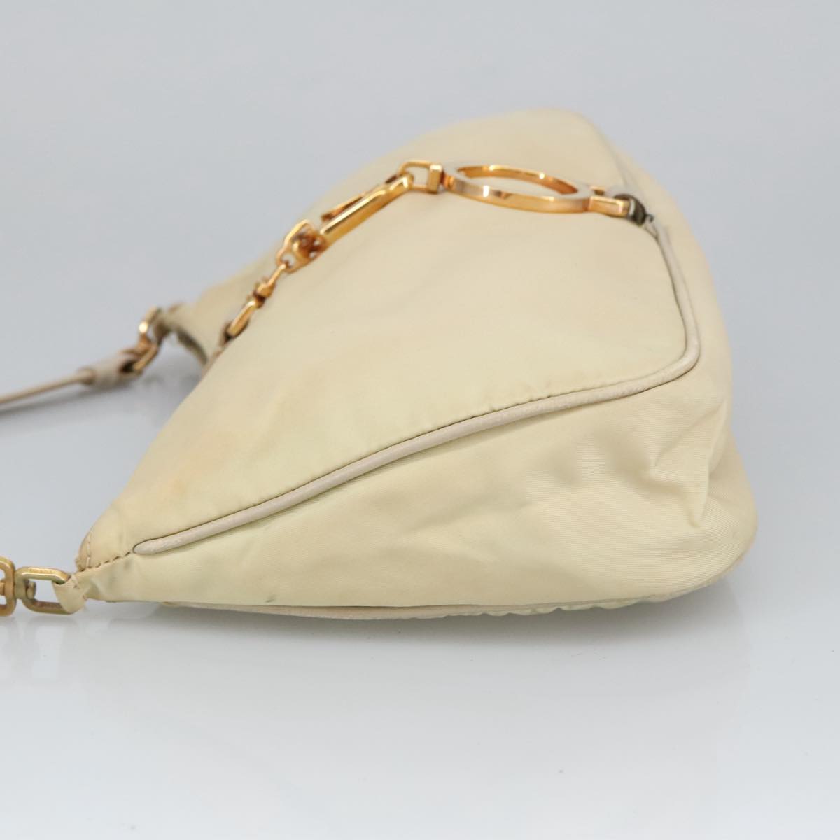 PRADA Shoulder Bag Nylon Beige Gold Auth 102124