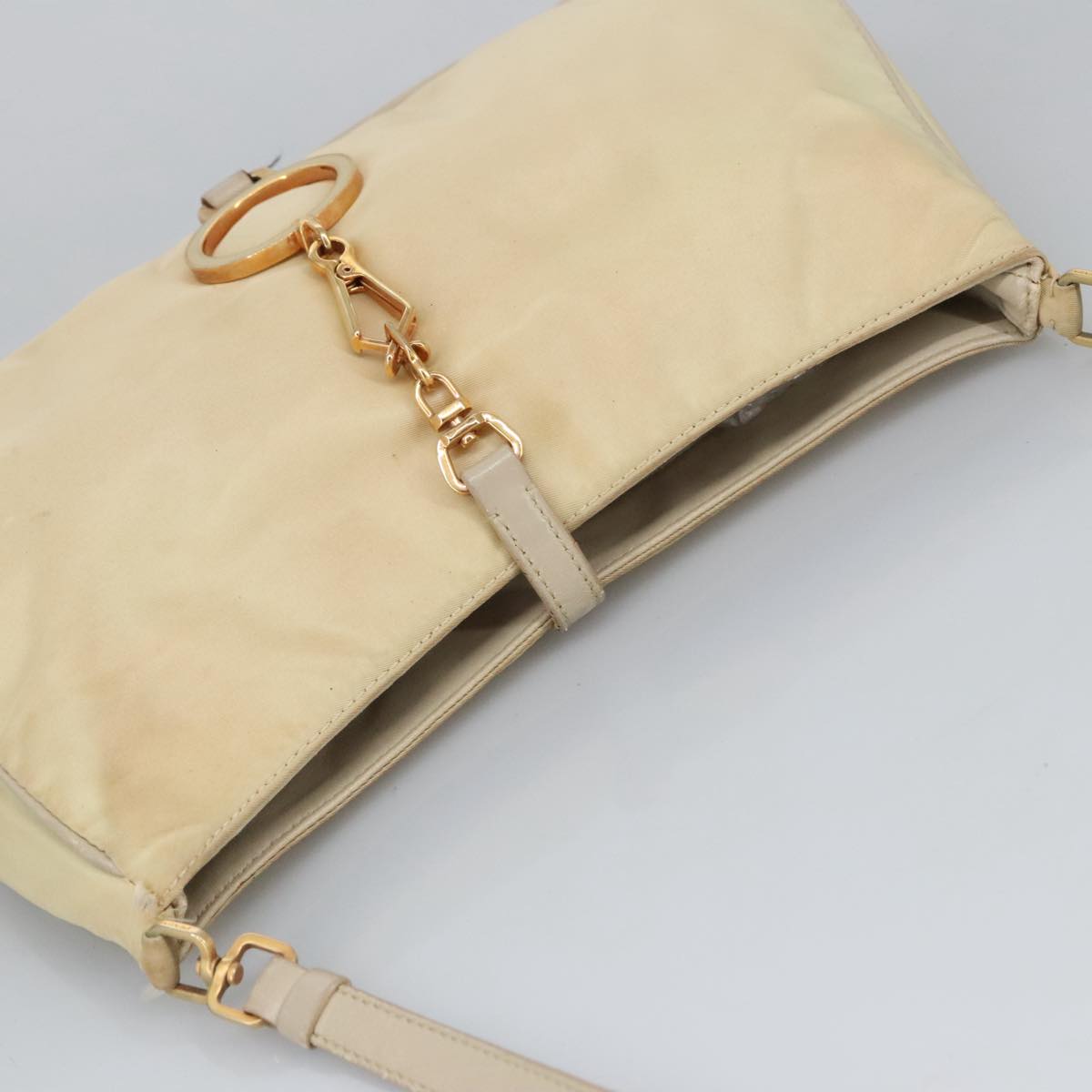 PRADA Shoulder Bag Nylon Beige Gold Auth 102124