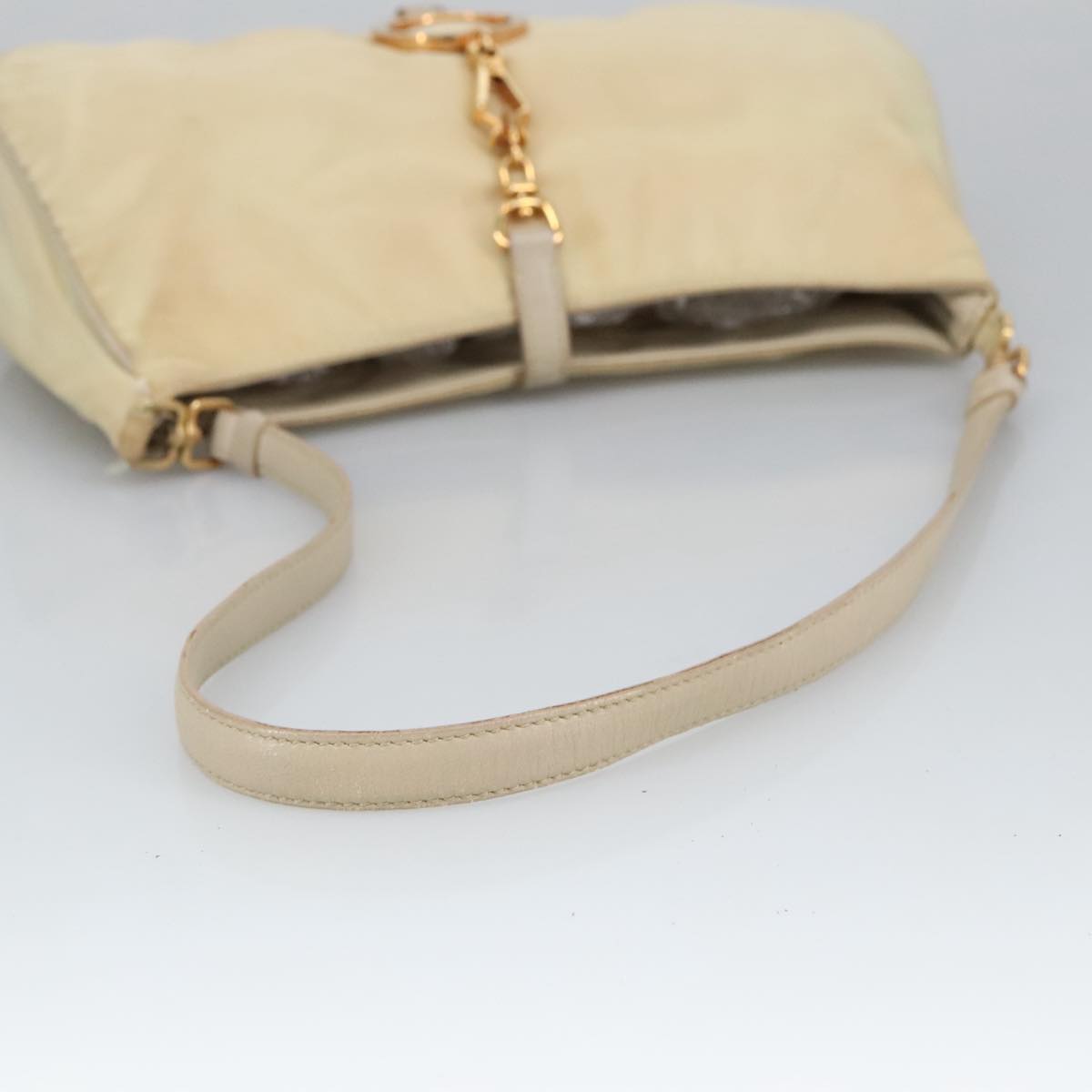 PRADA Shoulder Bag Nylon Beige Gold Auth 102124