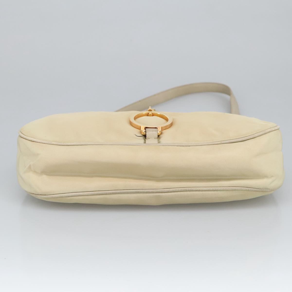 PRADA Shoulder Bag Nylon Beige Gold Auth 102124