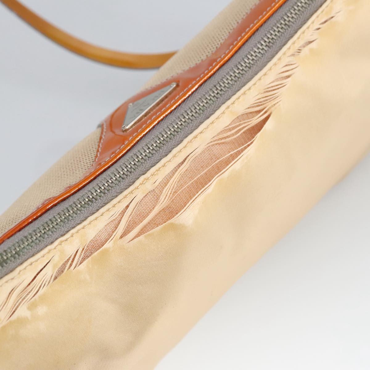 PRADA Shoulder Bag Satin Beige Auth 102126