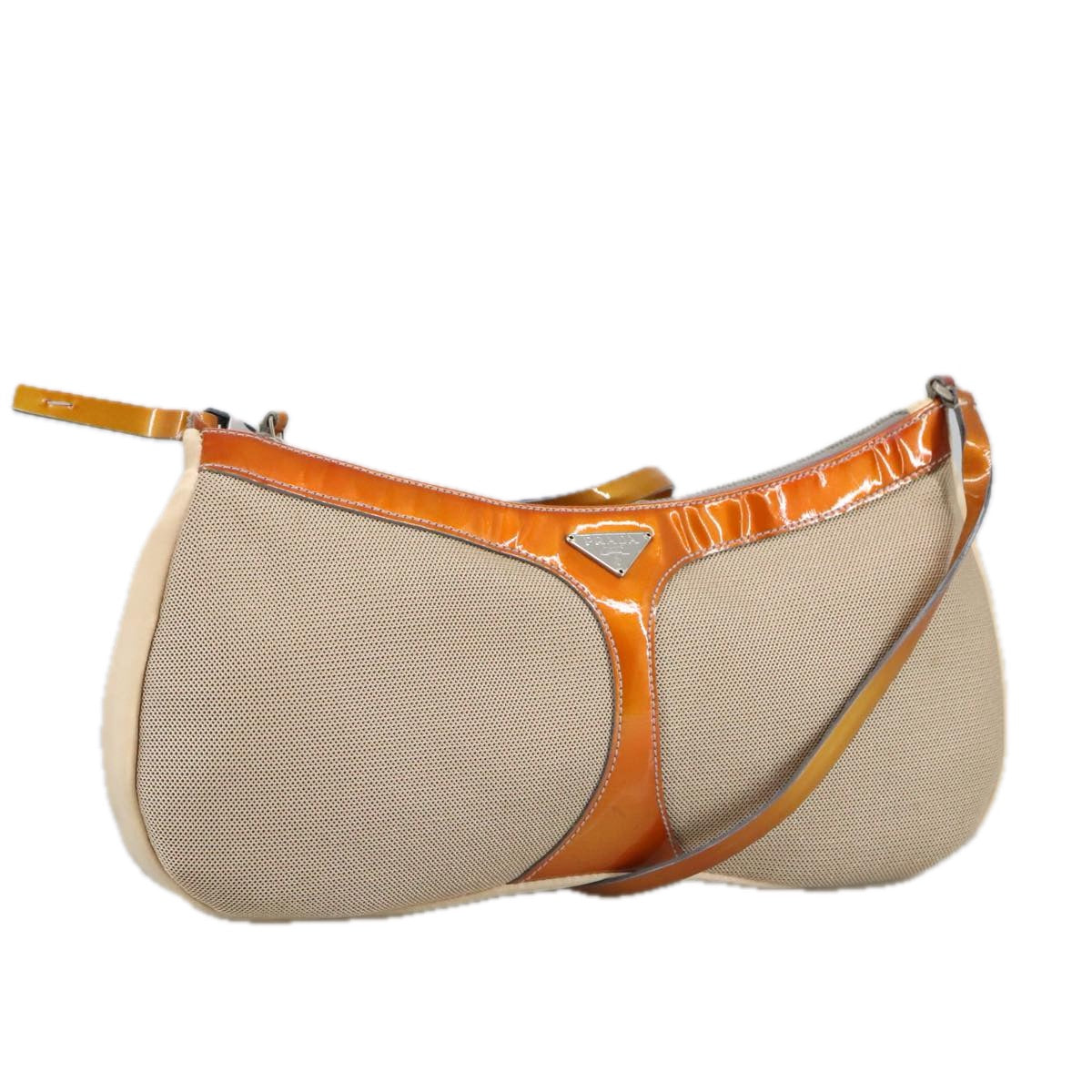 PRADA Shoulder Bag Satin Beige Auth 102126