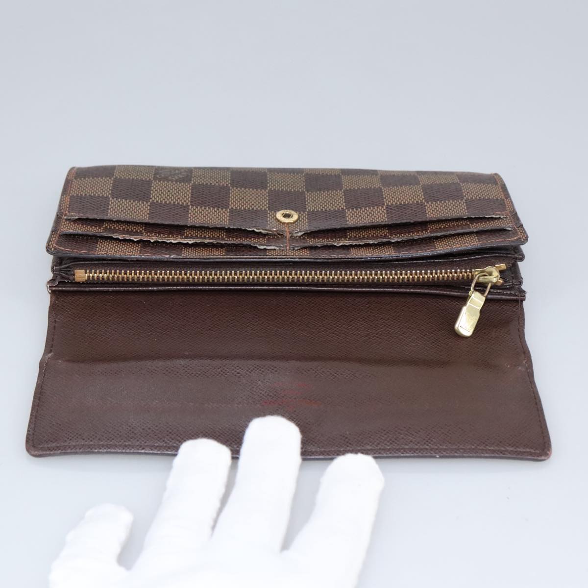 LOUIS VUITTON Damier Ebene Portefeuille Sarah Long Wallet N60491 LV Auth 102150