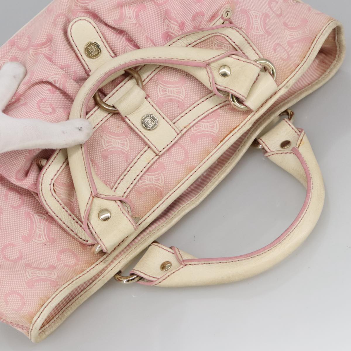 CELINE C Macadam Canvas Hand Bag Pink Auth 102154