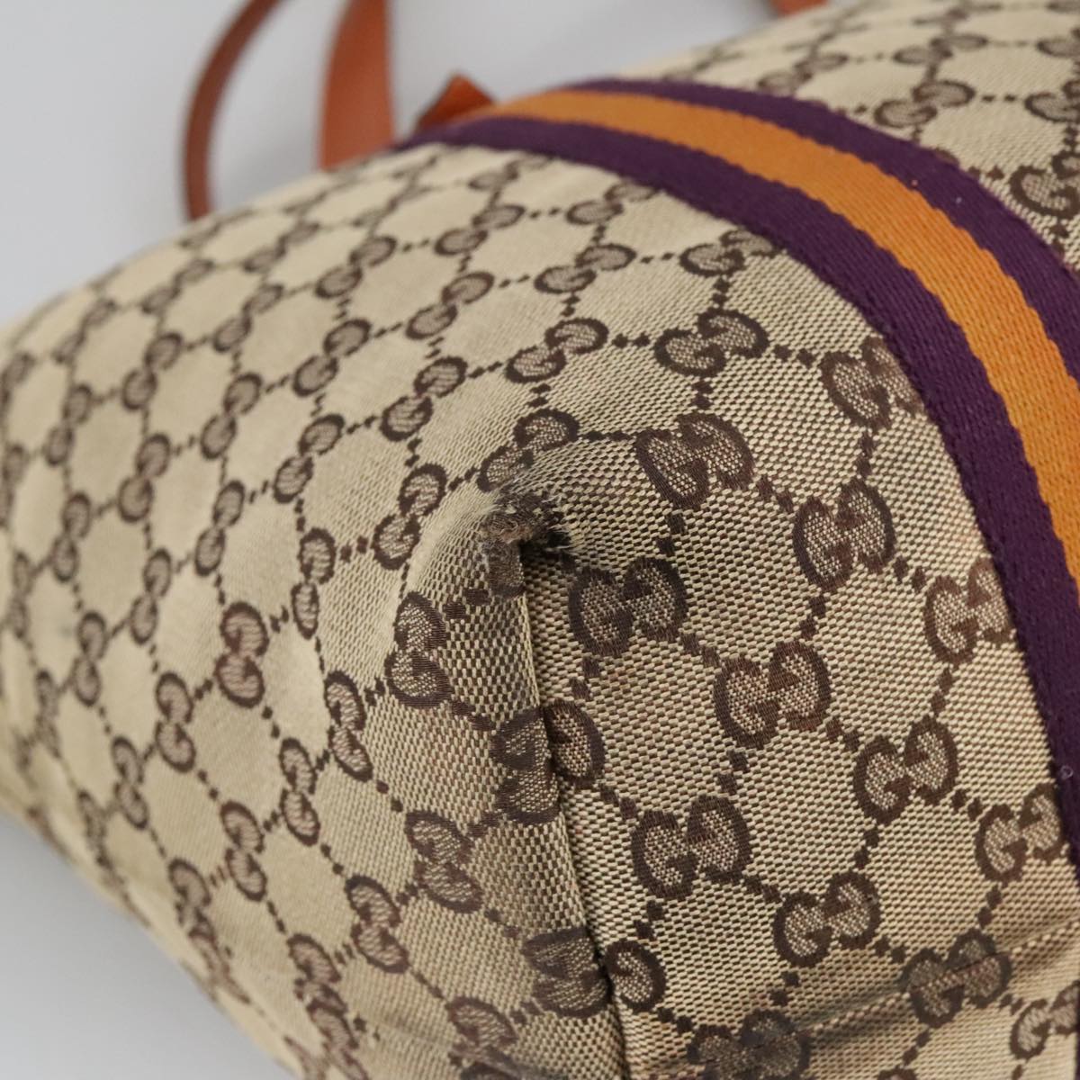 GUCCI GG Canvas Tote Bag Beige Purple 139260 Auth 102155