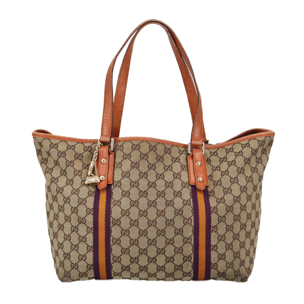 GUCCI GG Canvas Tote Bag Beige Purple 139260 Auth 102155 - 0