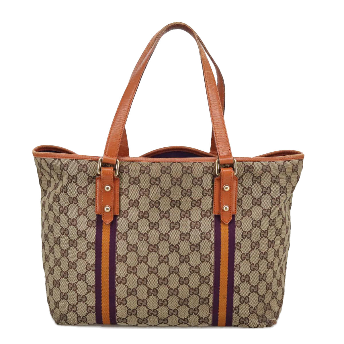 GUCCI GG Canvas Tote Bag Beige Purple 139260 Auth 102155