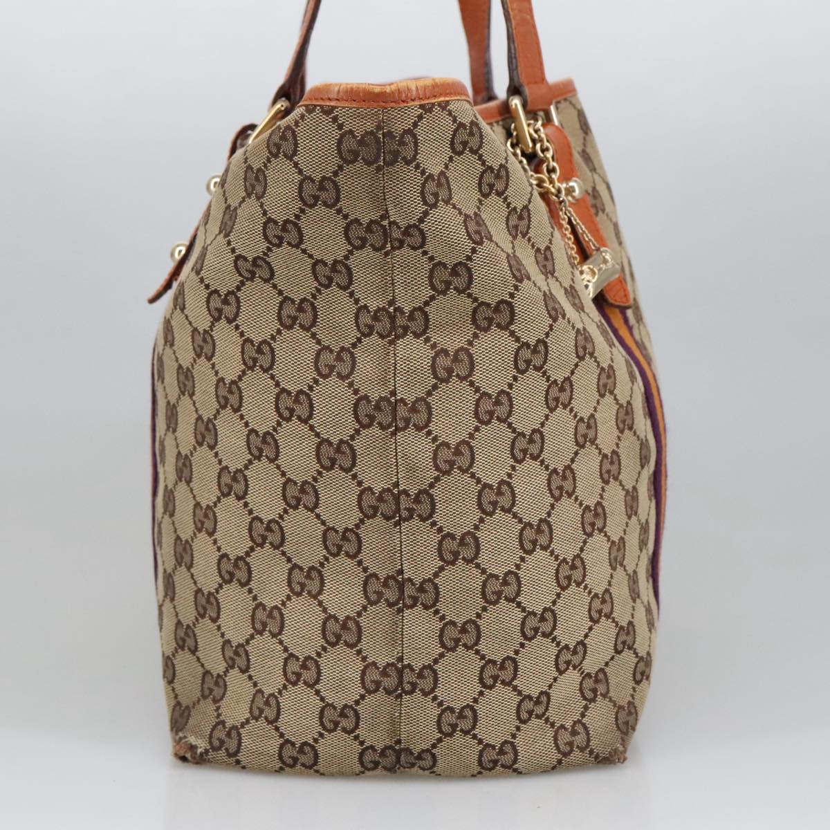 GUCCI GG Canvas Tote Bag Beige Purple 139260 Auth 102155