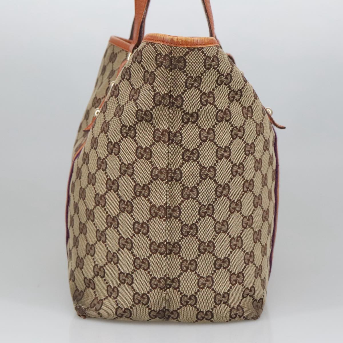 GUCCI GG Canvas Tote Bag Beige Purple 139260 Auth 102155