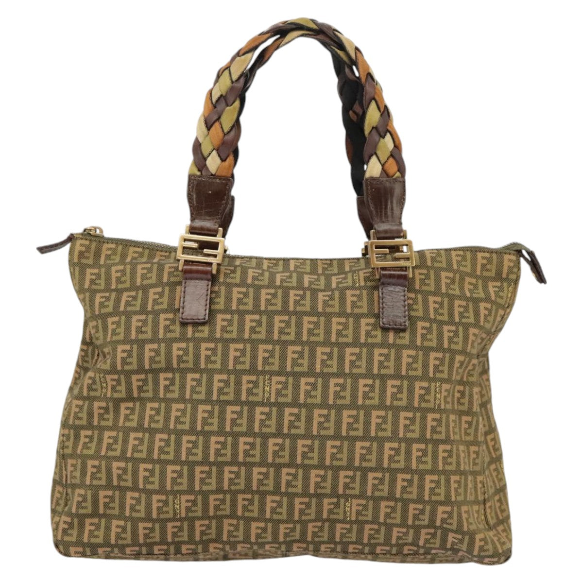 FENDI Zucchino Canvas Hand Bag Khaki 8BH138 Auth 102160 - 0