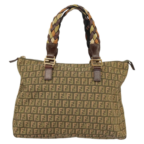 FENDI Zucchino Canvas Hand Bag Khaki 8BH138 Auth 102160