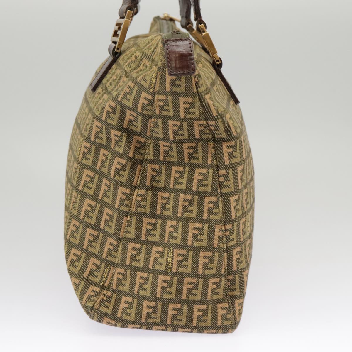 FENDI Zucchino Canvas Hand Bag Khaki 8BH138 Auth 102160