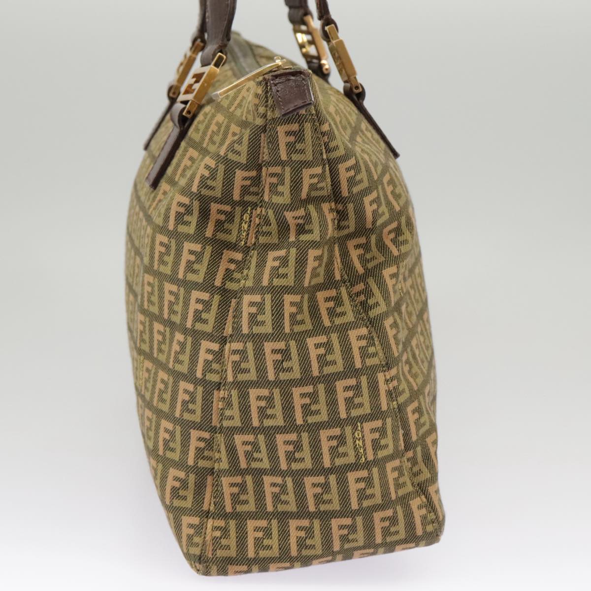 FENDI Zucchino Canvas Hand Bag Khaki 8BH138 Auth 102160