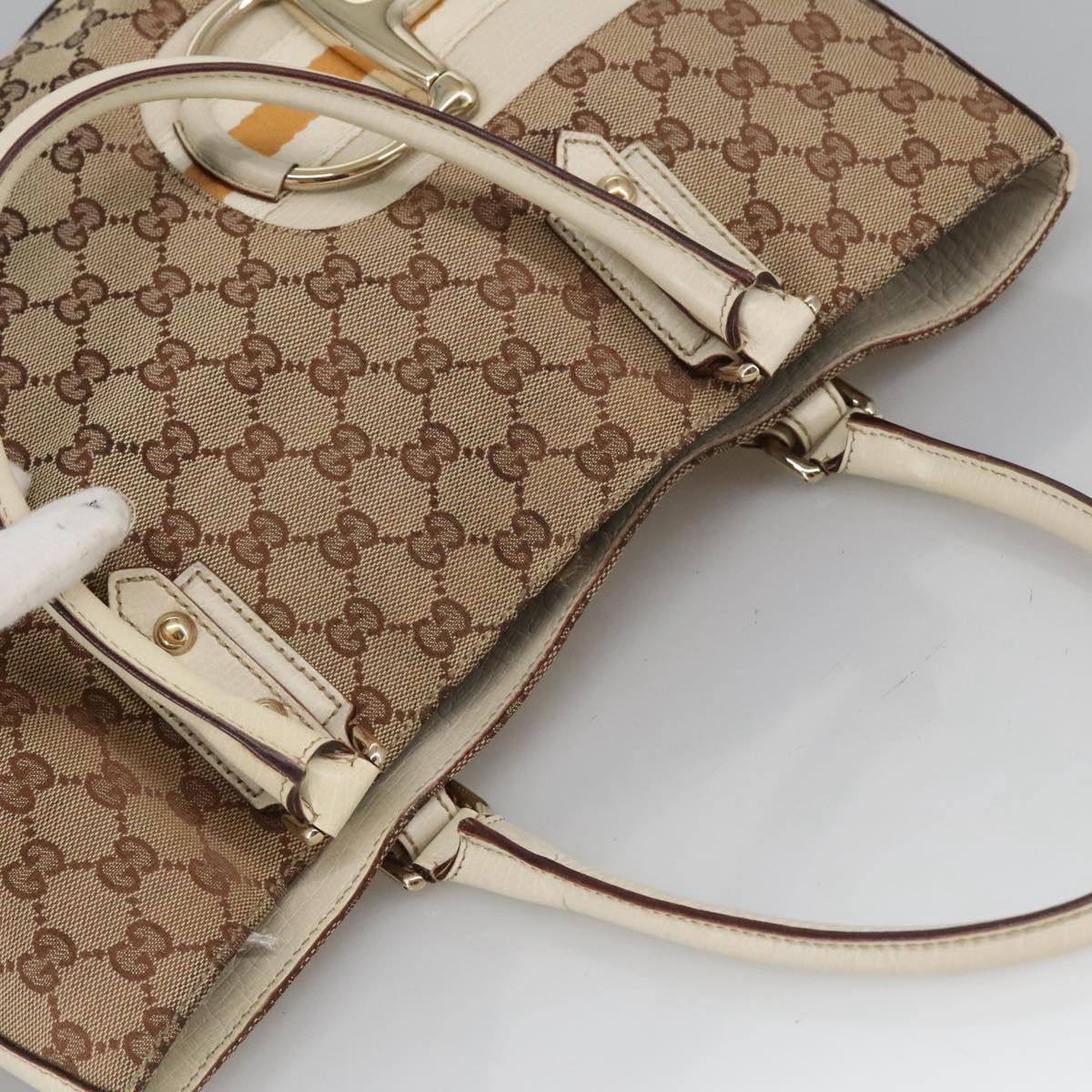 GUCCI GG Canvas Tote Bag Beige Gold 137385 Auth 102161