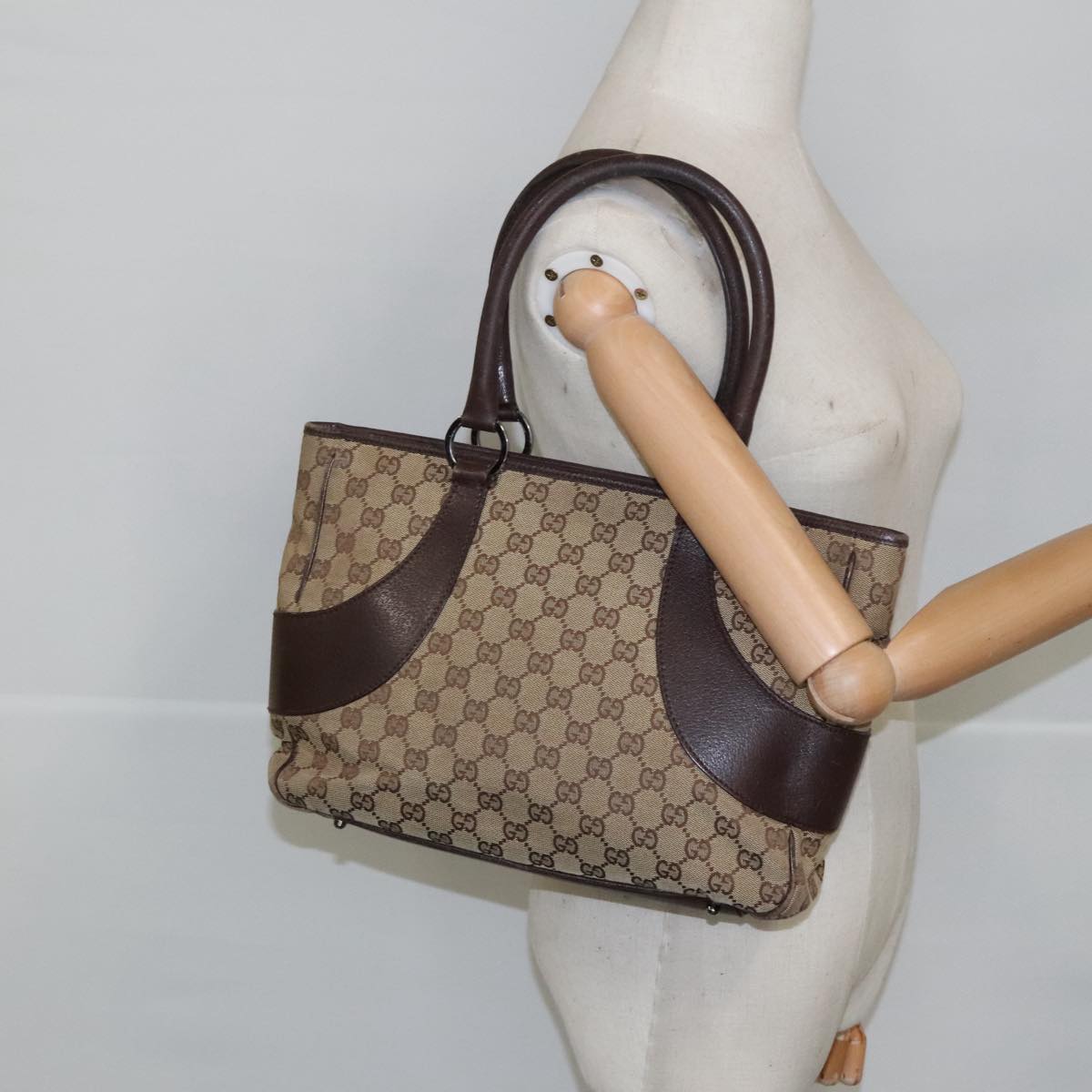 GUCCI GG Canvas Tote Bag Beige 113011 Auth 102162