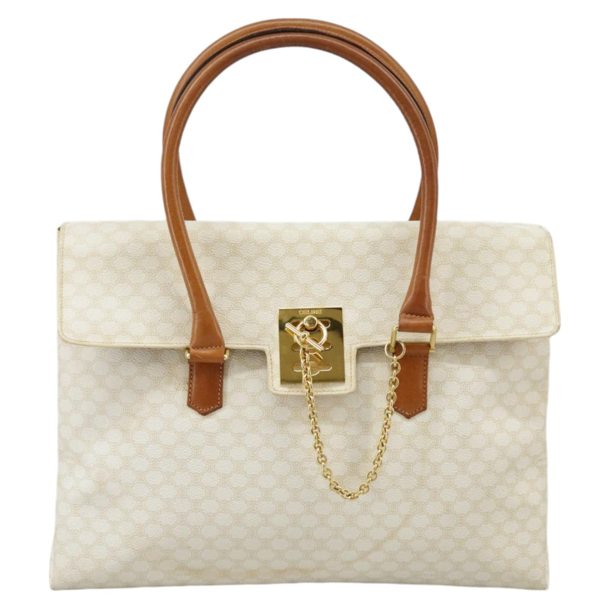 CELINE Macadam Canvas Hand Bag PVC White Gold Auth 102165 - 0