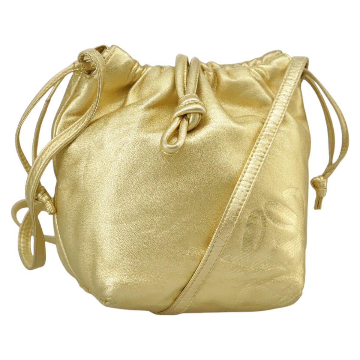 LOEWE Anagram Shoulder Bag Leather Gold Auth 102167