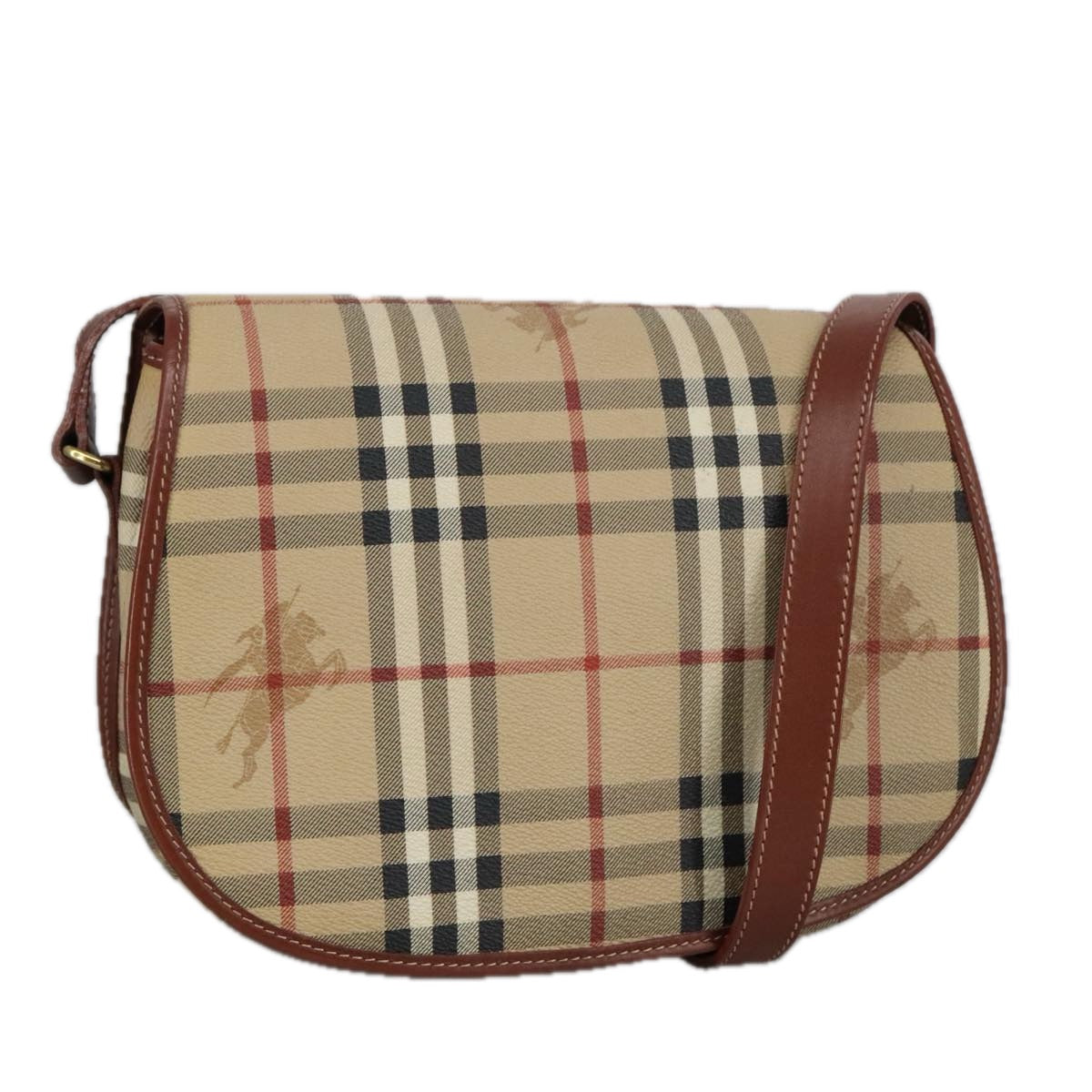 BURBERRY Nova Check Shoulder Bag PVC Leather Beige Auth 102194