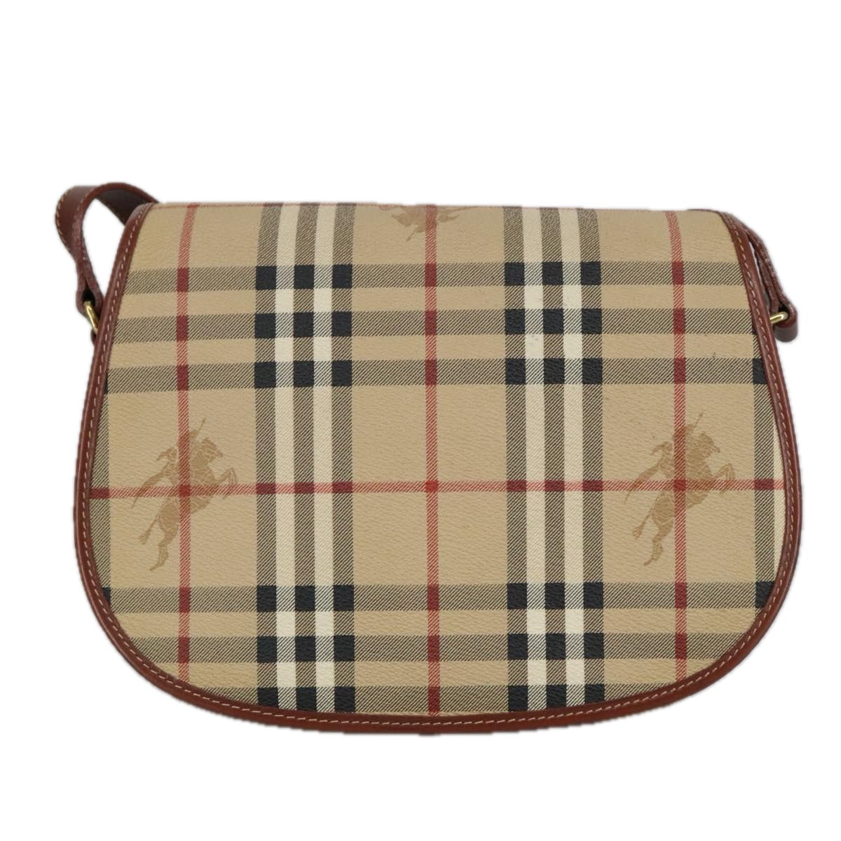 BURBERRY Nova Check Shoulder Bag PVC Leather Beige Auth 102194