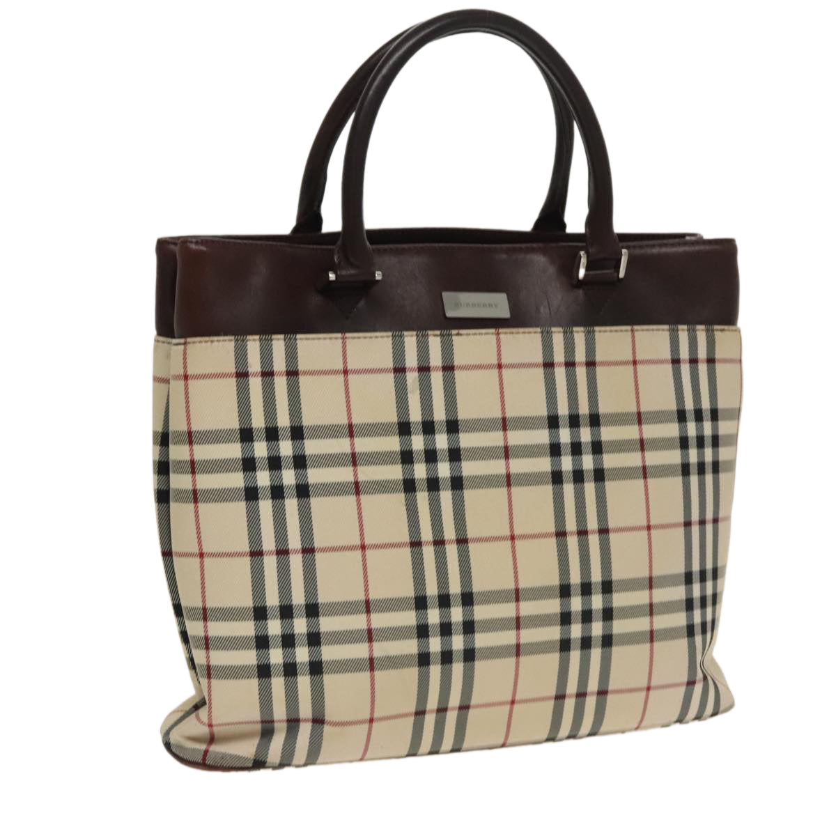 BURBERRY Nova Check Tote Bag Canvas Beige Brown Auth 102195