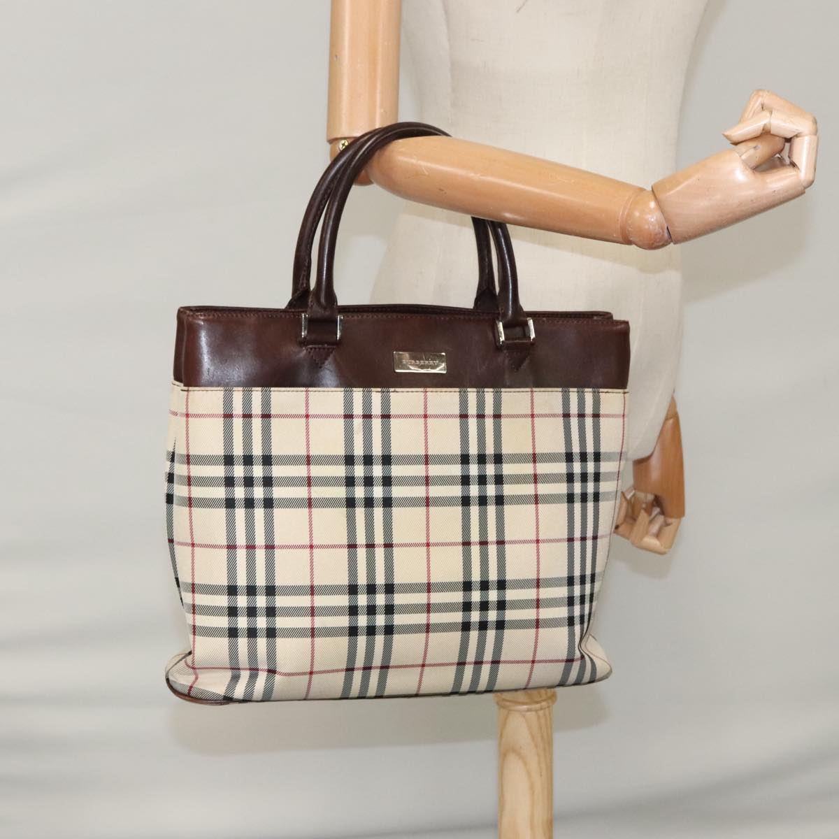 BURBERRY Nova Check Tote Bag Canvas Beige Brown Auth 102195