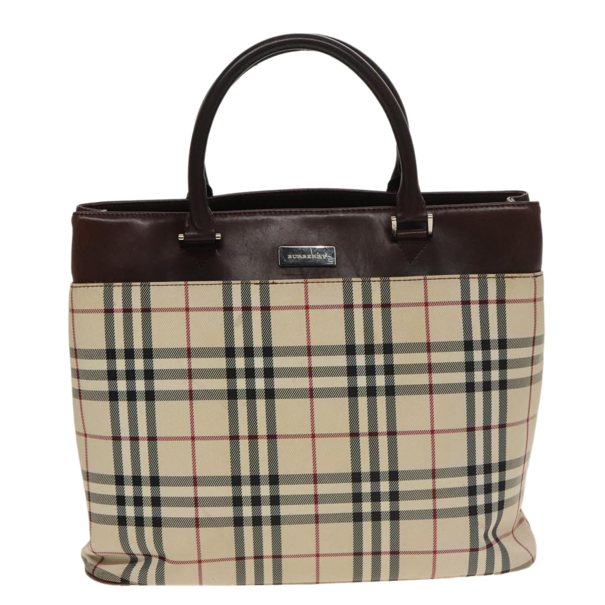 BURBERRY Nova Check Tote Bag Canvas Beige Brown Auth 102195 - 0