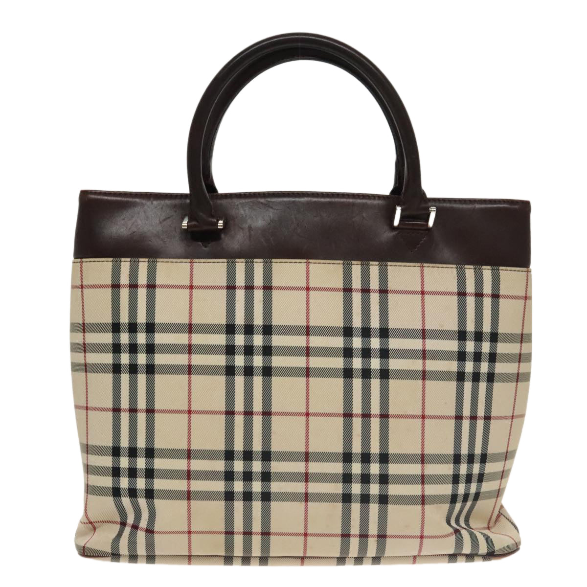 BURBERRY Nova Check Tote Bag Canvas Beige Brown Auth 102195