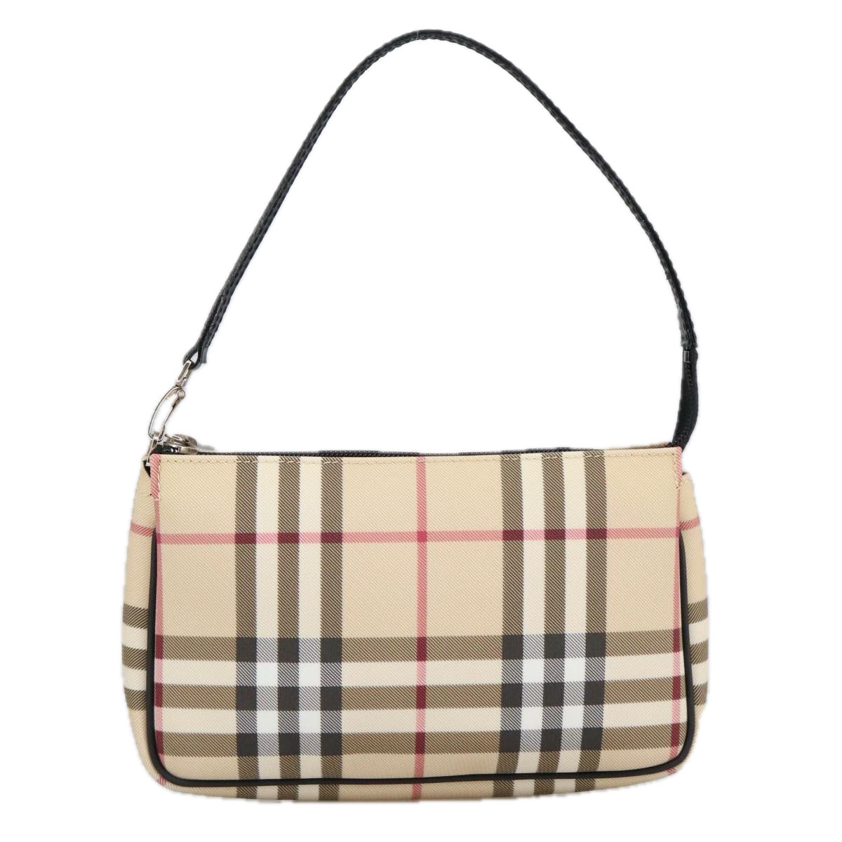 BURBERRY Nova Check Accessory Pouch PVC Beige Silver Auth 102200 - 0