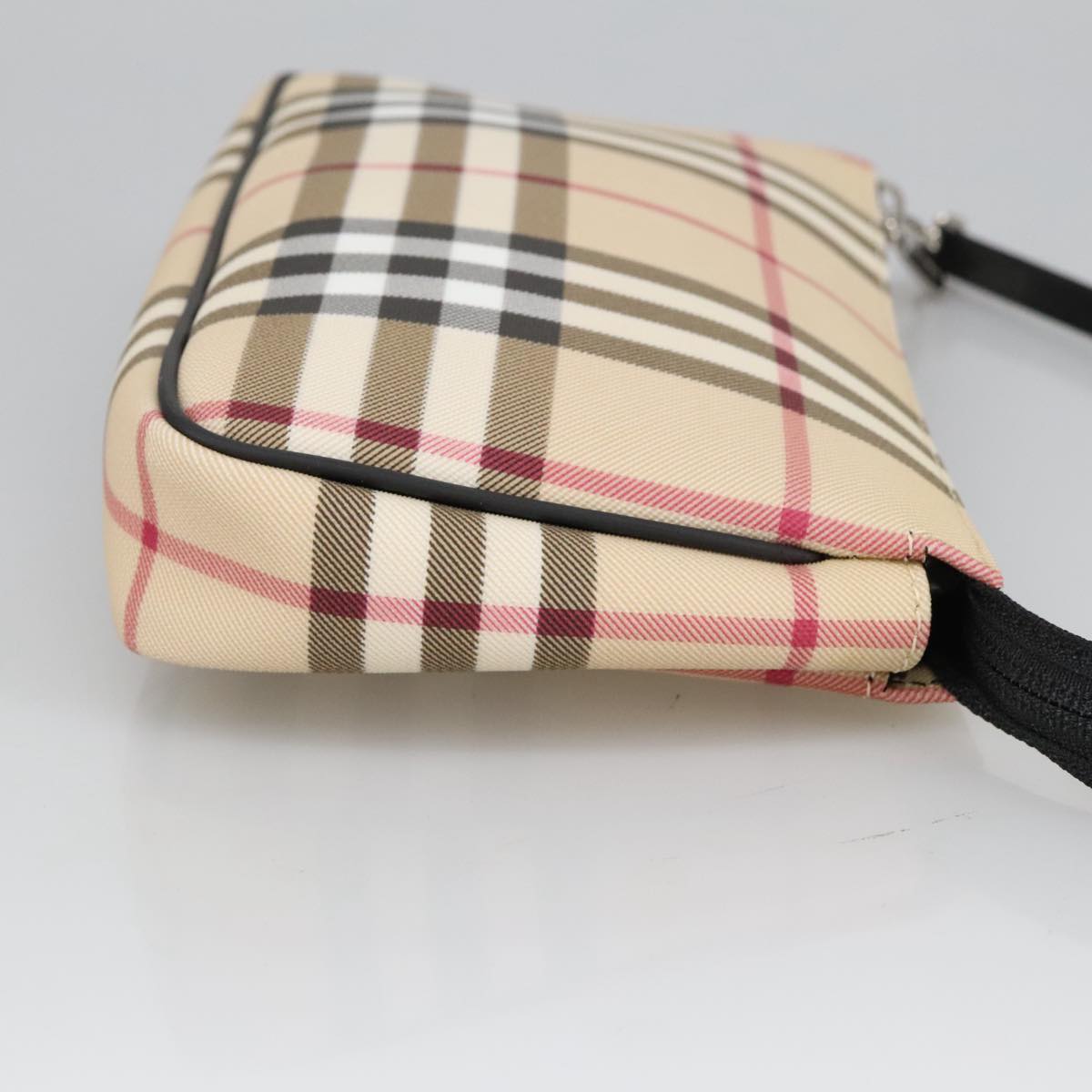 BURBERRY Nova Check Accessory Pouch PVC Beige Silver Auth 102200