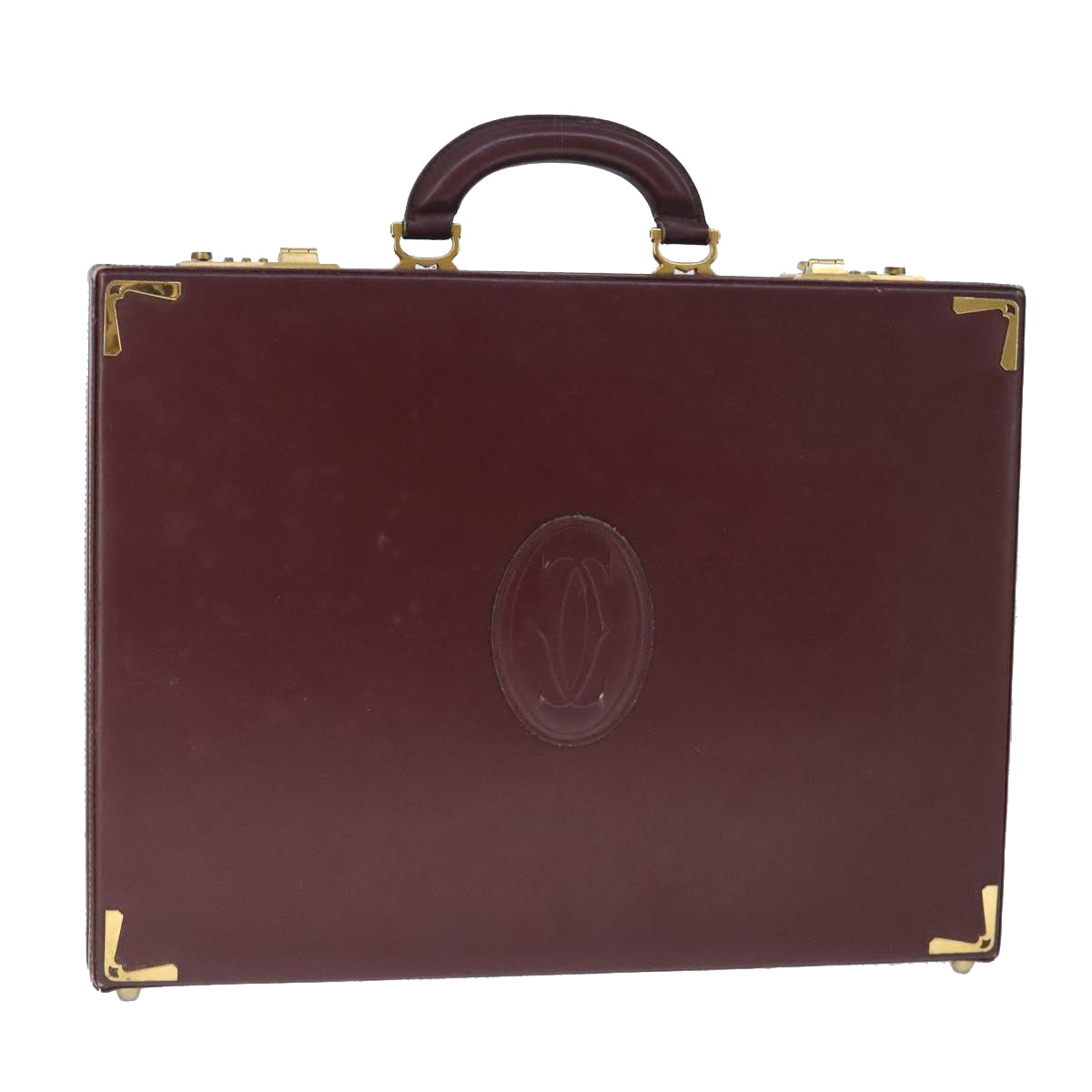 CARTIER Trunk Leather Bordeaux Gold Auth 102203