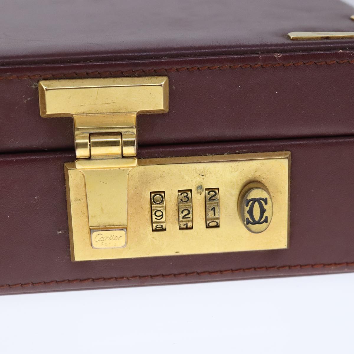 CARTIER Trunk Leather Bordeaux Gold Auth 102203