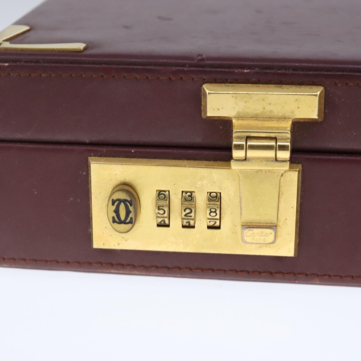 CARTIER Trunk Leather Bordeaux Gold Auth 102203