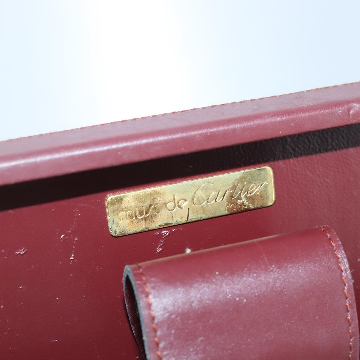 CARTIER Trunk Leather Bordeaux Gold Auth 102203