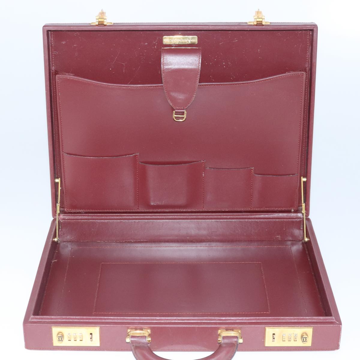 CARTIER Trunk Leather Bordeaux Gold Auth 102203