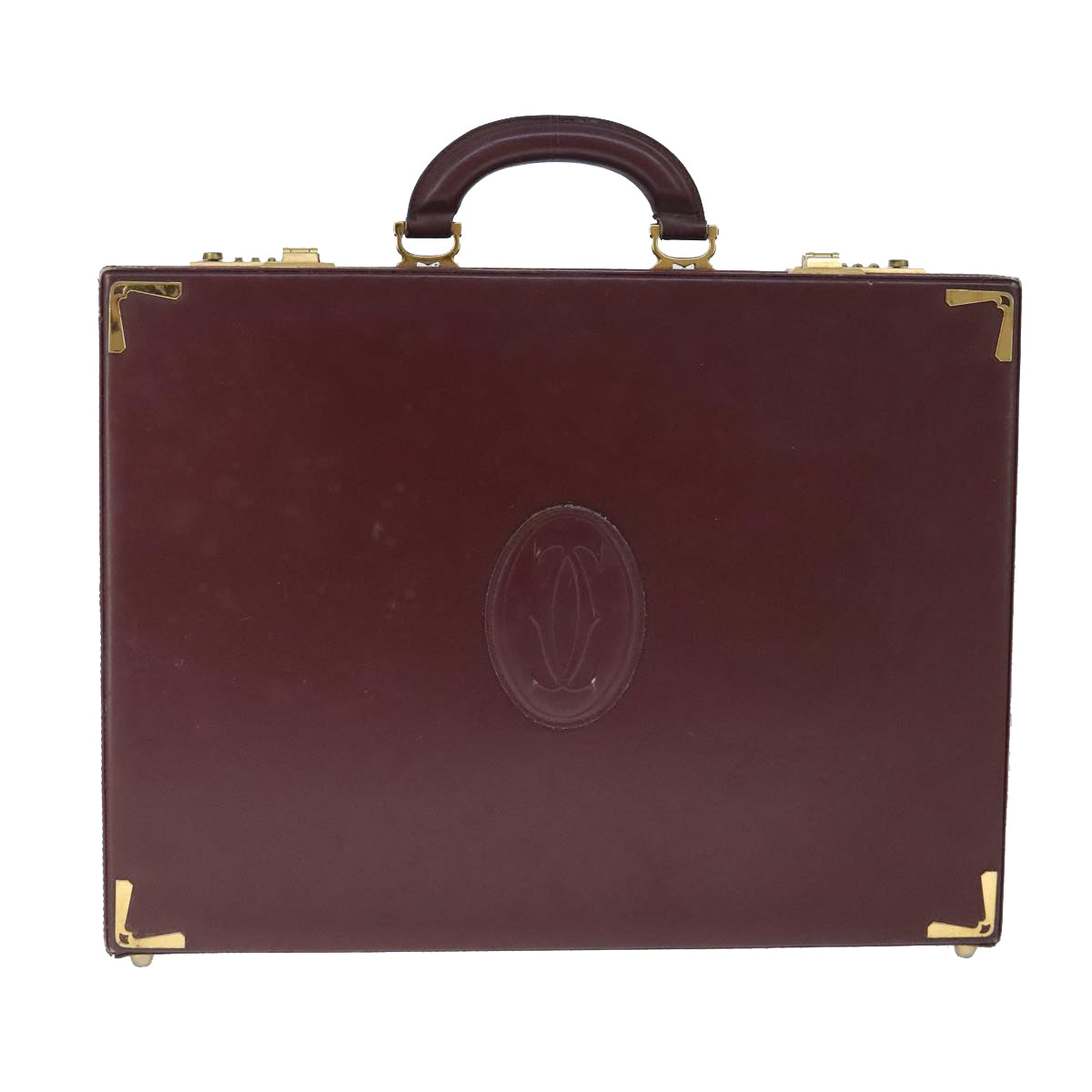 CARTIER Trunk Leather Bordeaux Gold Auth 102203 - 0