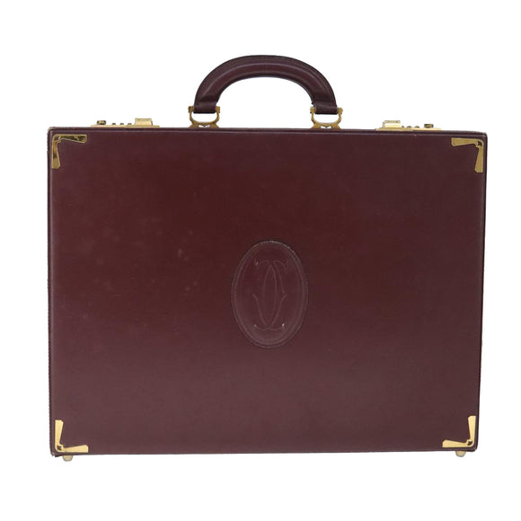 CARTIER Trunk Leather Bordeaux Gold Auth 102203