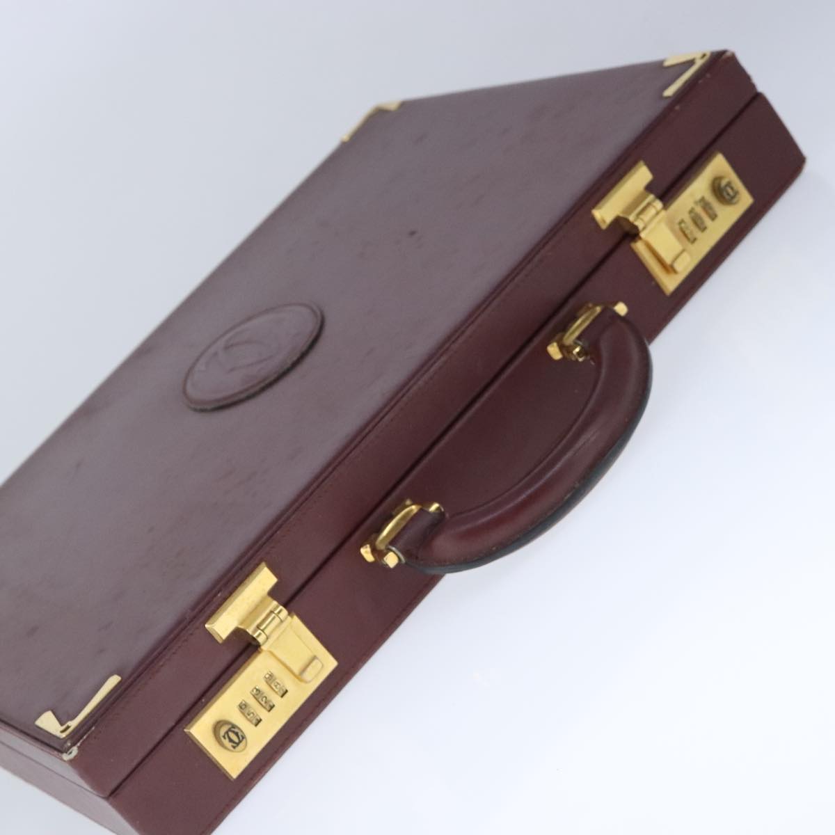 CARTIER Trunk Leather Bordeaux Gold Auth 102203