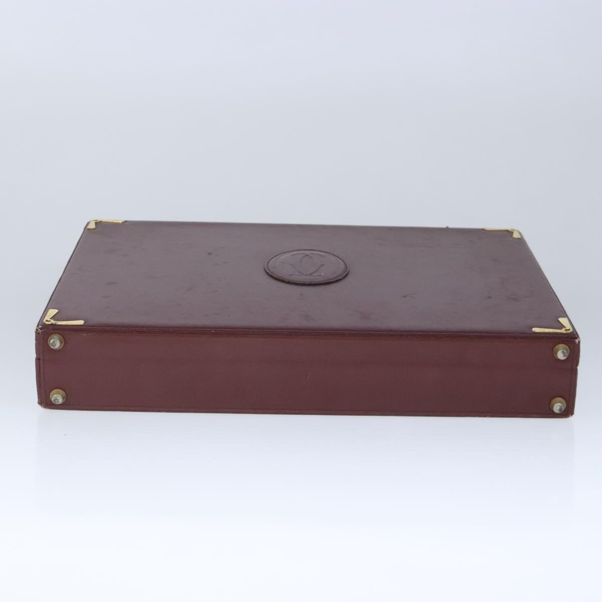 CARTIER Trunk Leather Bordeaux Gold Auth 102203