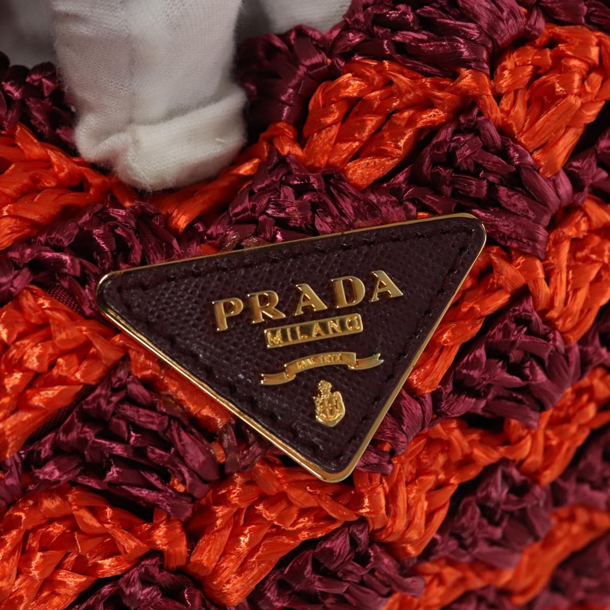 PRADA Hand Bag Raffia Red Gold Auth 102204