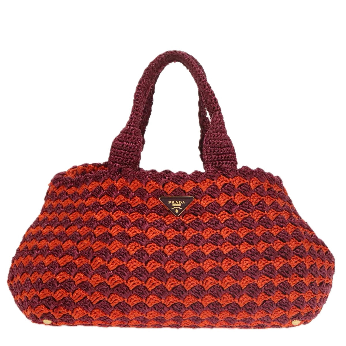 PRADA Hand Bag Raffia Red Gold Auth 102204 - 0