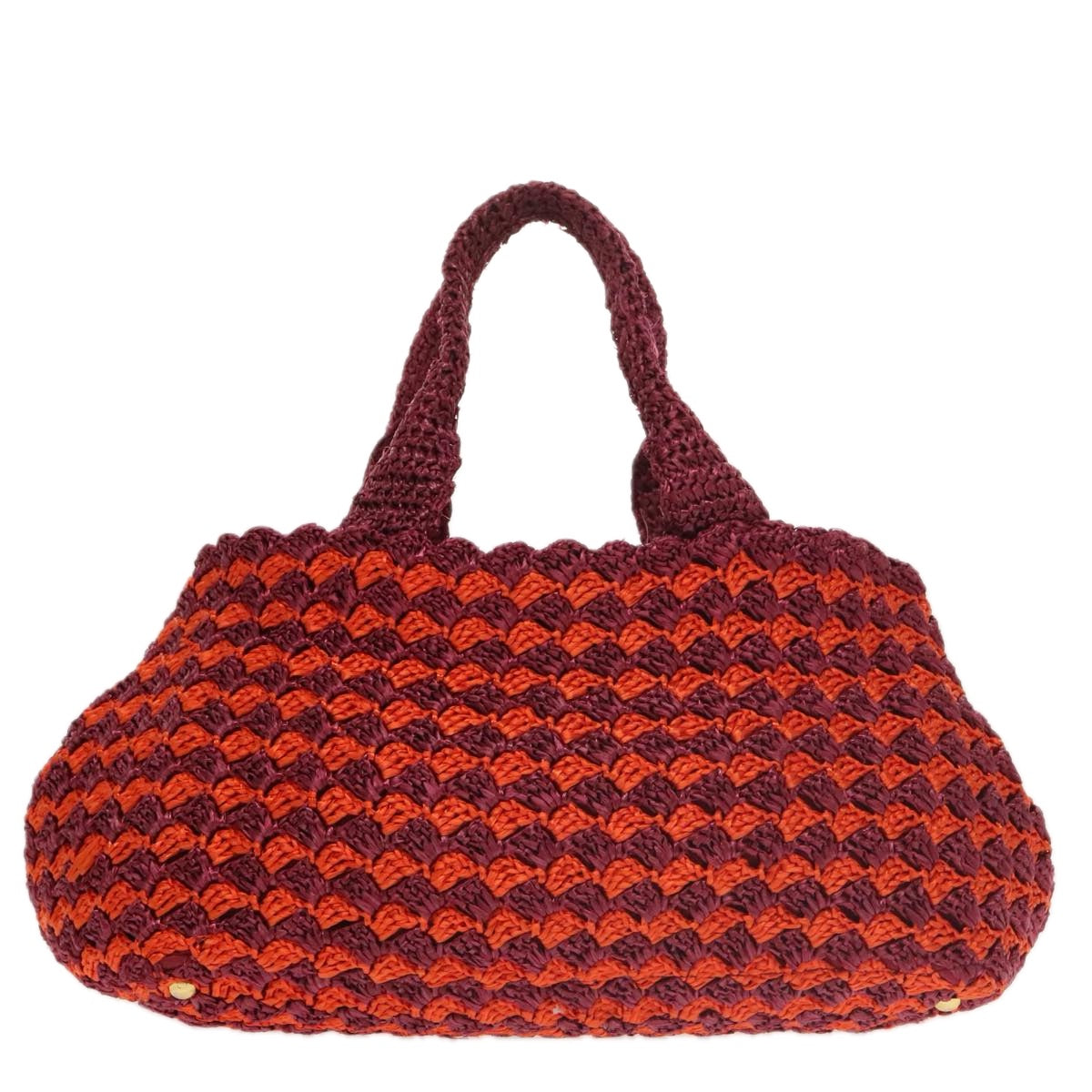 PRADA Hand Bag Raffia Red Gold Auth 102204