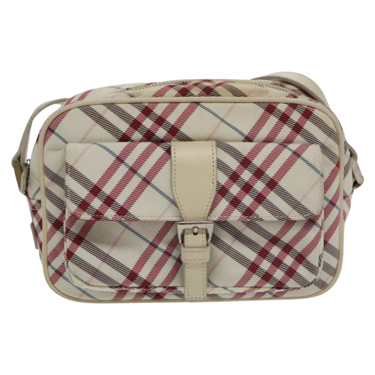 BURBERRY Nova Check Blue Label Shoulder Bag Canvas Silver White Auth 102232 - 0