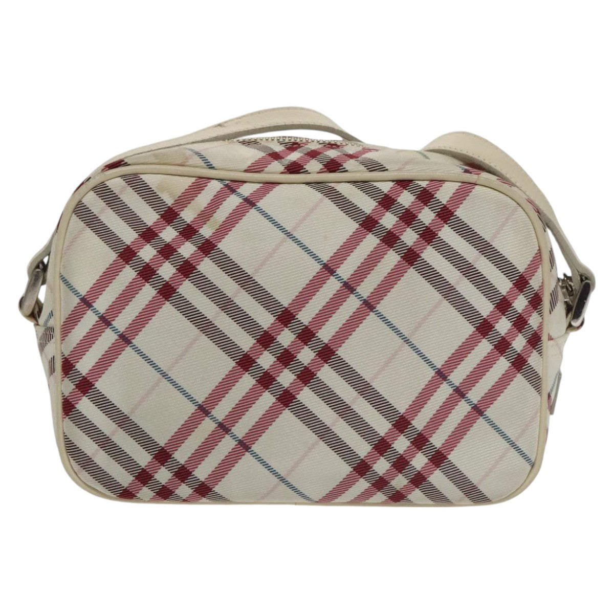 BURBERRY Nova Check Blue Label Shoulder Bag Canvas Silver White Auth 102232