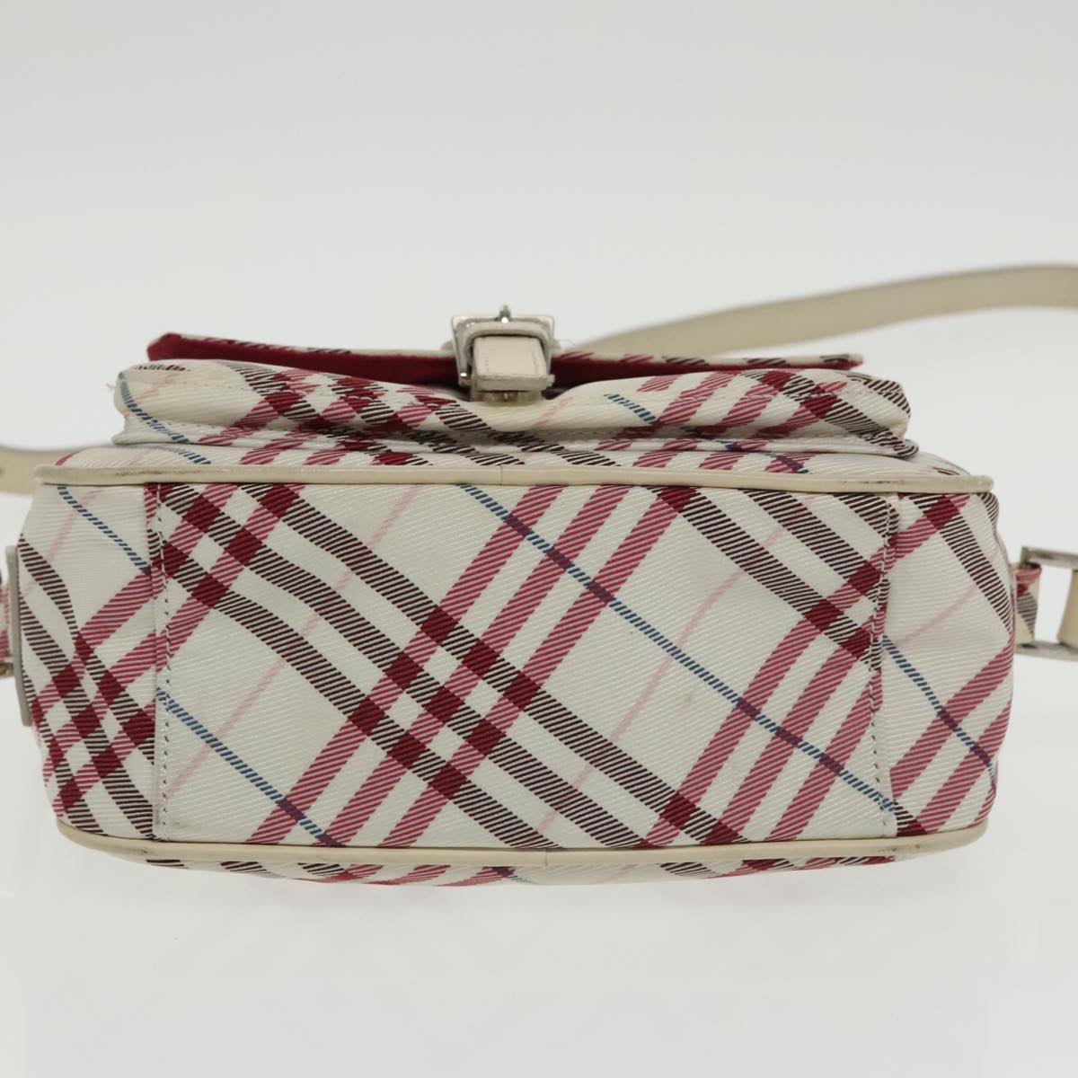 BURBERRY Nova Check Blue Label Shoulder Bag Canvas Silver White Auth 102232