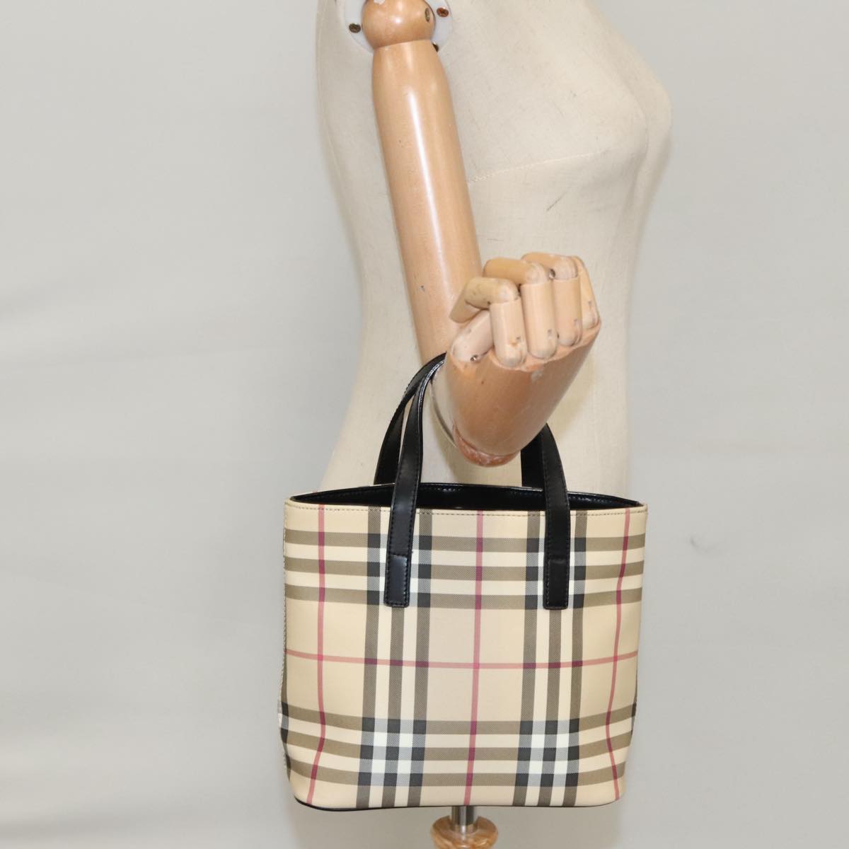 BURBERRY Nova Check Hand Bag PVC Beige Auth 102233