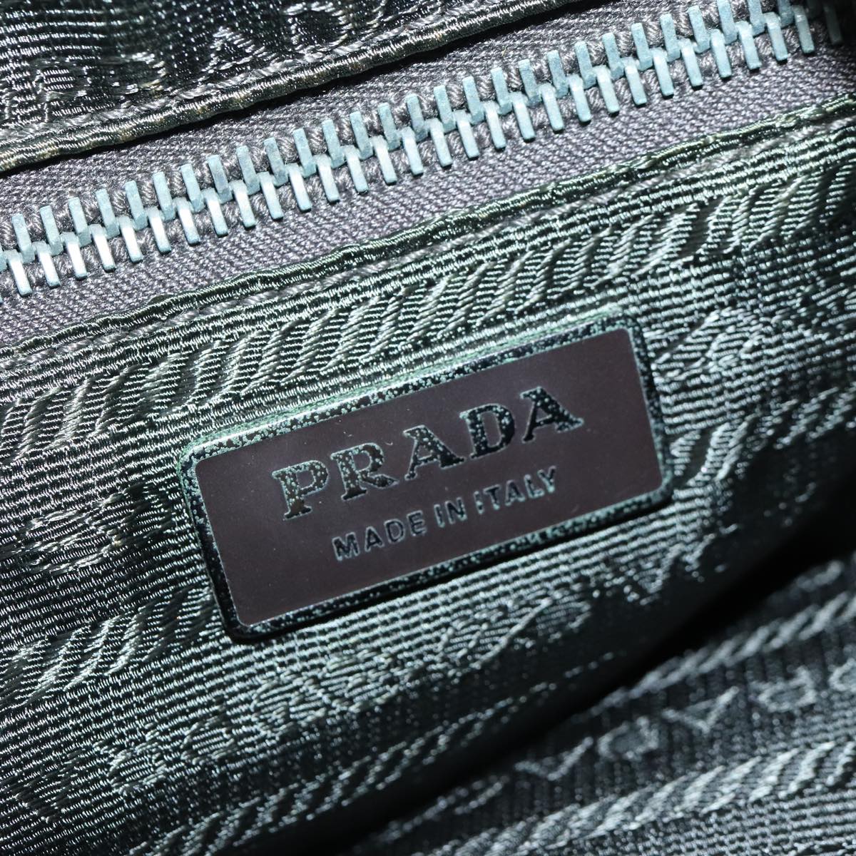 PRADA Hand Bag Nylon leather 2way Khaki Dark Brown Silver Auth 102248